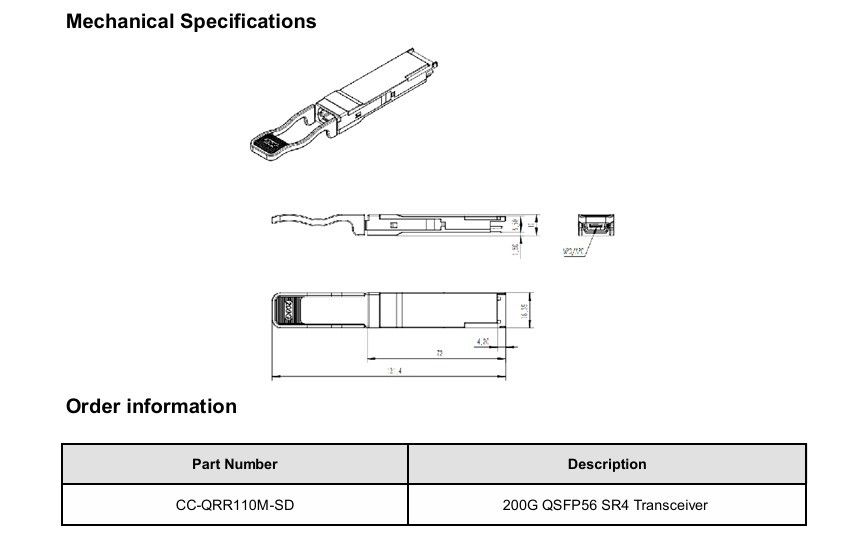 データセンターインターコネクトソリューション 200G QSFP56 SR4 オプティカルトランシーバー