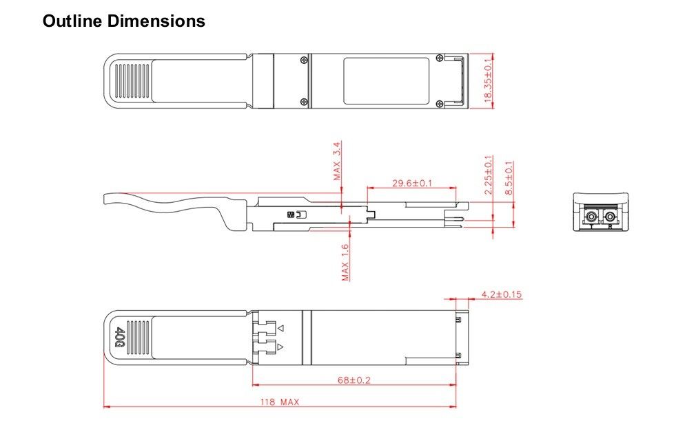 送信距離 10km 40Gb/s QSFP LR4 オプティカルトランシーバー 1277.5nm 10km デュプレックス LC スピード光ファイバー機器
