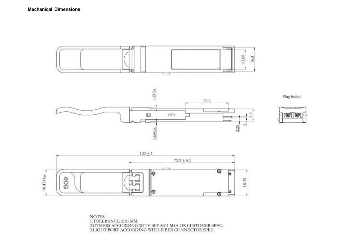 40Gb/s QSFP マルチモード光学モジュール BIDI 850/908nm オプティカルトランシーバー デュプレックス LC IPネットワーク OM3 の 70m まで OM4 の 100m まで