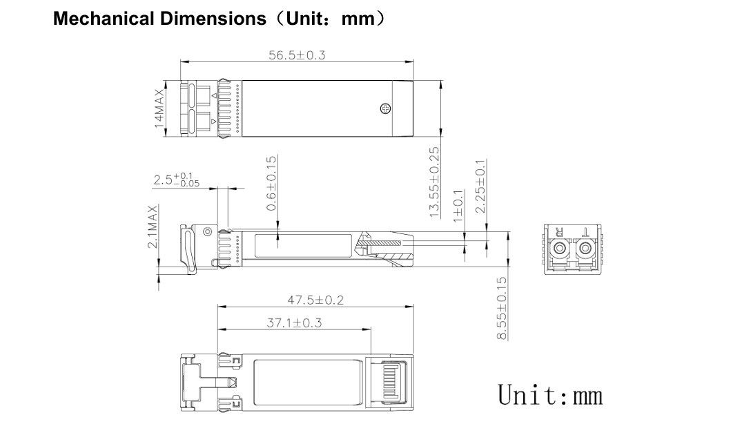 冷却技術 1550nm 40km ER/EW LC デュプレックス産業温度 -40-85°C 1.5W RoHS CE FCC コンパイル 10G SFP トランシーバー モジュール