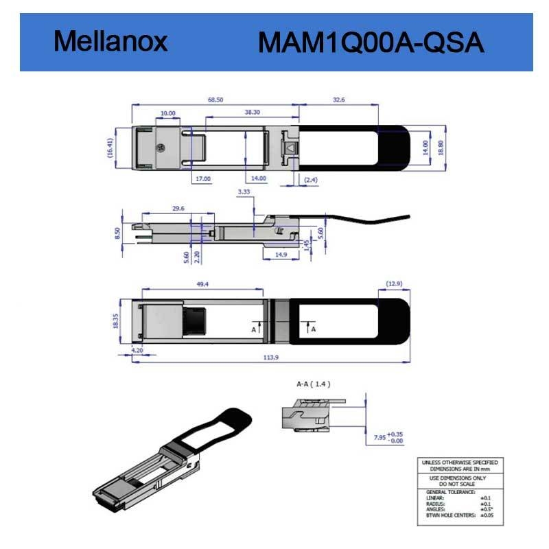 Mellnaoxブランドの新品オリジナルMam1q00A-Qsa Nvidia Dynamix Qsa™、Qsfp+ to SFP+アダプター