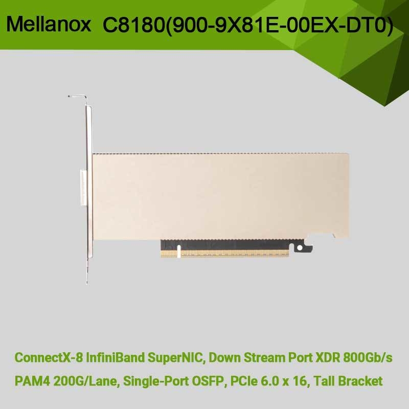 Nvidia Connectx-8 アダプター C8180 (900-9X81E-00EX-DT0) シングルケージ Osfp InfiniBand: 800Gbps XDR IB
